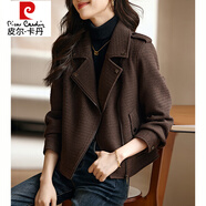 皮爾卡丹（pierre cardin）毛呢短外套女士裝春秋冬季2025年新款小個(gè)子時(shí)尚風(fēng)衣今年流行上衣 深棕色《今年流行小香風(fēng)歐貨西裝風(fēng)衣秋冬小個(gè)子漂亮外 S