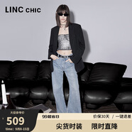 金羽杰100%棉直筒牛仔褲女士長款春秋季高腰薄款寬松闊腿褲子S241JE397Y