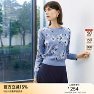 顏域碎花長袖針織衫女裝2024新款春季通勤氣質(zhì)打底衫短款圓領(lǐng)上衣 藍色 S