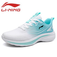 LI-NING 1990李寧男鞋新款皮面軟底網(wǎng)面透氣輕便跑鞋運動(dòng)鞋防滑耐磨跑步鞋 8818湖藍/網(wǎng)面 38