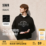 森馬（Semir）史努比系列連帽衛(wèi)衣男復古學院印花情侶裝黑秋季寬松休閑上衣 黑色90001 XL