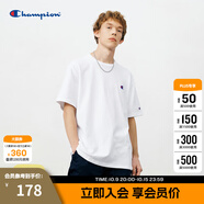 Champion冠軍短袖夏季新款男女全棉舒適簡約小C LOGO圓領(lǐng)情侶套頭T恤 白色 L