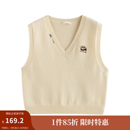 茵曼（INMAN）2025秋冬女裝新款 復古V領(lǐng)刺繡馬甲針織衫顯瘦無(wú)袖上衣毛衣 梨花杏 M