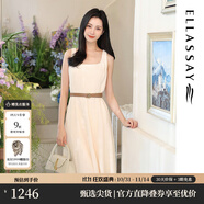 歌力思（ELLASSAY）【博主同款】25夏新款氣質(zhì)U領(lǐng)收腰高腰顯瘦腰帶無袖連衣裙女Y057 珍珠白 S