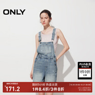 ONLY夏季復古做舊毛邊高腰背帶褲短褲牛仔褲女|12427N003 J3A 復古牛仔210洗水 XS (155) 60A
