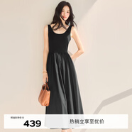 伊芙麗（eifini）【天鵝裙】伊芙麗U領(lǐng)顯瘦收腰氣質(zhì)傘擺背心連衣裙女2025春季新款 黑色小個(gè)子版 預(yù)售 M 105-120斤