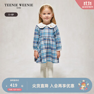 Teenie Weenie Kids小熊童裝秋季女寶寶復(fù)古蕾絲邊翻領(lǐng)格紋連衣裙 藍(lán)色 110 cm