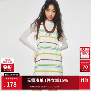 MLMR MY LIFE MY RULES秋裝新款女裝中裙背帶裙針織撞色條紋復(fù)古連衣裙M23307002 古瓷色 XS