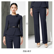 漣影高端職業(yè)西裝套裝女氣質(zhì)美容師酒店前臺(tái)接待工裝珠寶店工作服 【2件套】藏青色西裝+褲子 S