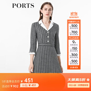 PORTS寶姿女裝 秋冬新品收腰氣質連衣裙ALL9D016JFE033 黑色格子 XL (10)