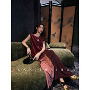 三吉黑花【松嶺】連衣裙女2025新款冬細閃肌理拼接圓領(lǐng)背心氣質(zhì)款 酒紅 L