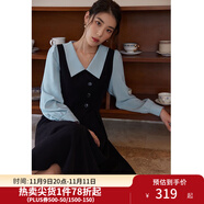獨(dú)束大碼女裝假兩件撞色襯衫領(lǐng)連衣裙女秋冬微胖mm文藝復(fù)古穿搭裙子 墨染黑【適合165左右】 M
