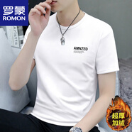 羅蒙（ROMON）秋冬季款修身高端內搭加絨加厚男士半袖t恤衫保暖圓領(lǐng)上衣打底衫 2209白色- 加絨 M 建議90-115斤