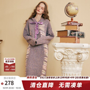 兩三事同頻奏鳴 2025春季新款休閑花色綁帶連帽針織裙寬松連衣裙 粉色 L
