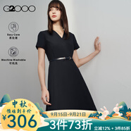 G2000【易打理】女裝春秋商場同款可機(jī)洗配腰帶短袖連衣裙主 不易皺-黑色V領(lǐng)37寸 M /36