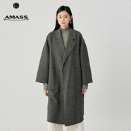 阿瑪施（AMASS）女裝簡(jiǎn)潔大氣廓形長(cháng)款大口袋純羊毛雙面呢大衣外套女5400952 灰格紋 S (2碼)