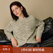 茵曼（INMAN）2025秋冬女裝新款含羊毛設(shè)計(jì)感前開(kāi)叉花紗圓領(lǐng)套頭毛衣  灰綠色 XL