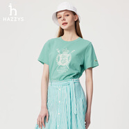 HAZZYS哈吉斯印花短袖T恤衫女士夏季圓領(lǐng)體恤 薄荷綠色 XS 155/80A 36