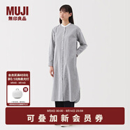 無印良品（MUJI）女式 水洗 平紋 立領長袖連衣裙女裝裙子25年春季連身裙 襯衫裙 深藏青色條紋 XL （165/92A）
