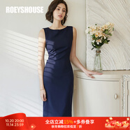 ROEYSHOUSE羅衣職場女裝無袖連衣裙夏新款簡約知性修身顯瘦裙子01790 深藍色 L