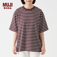 無(wú)印良品 MUJI 男女通用 棉天竺編織 寬版T恤 無(wú)性別 男款女款 BBB91C1A 酒紅色橫條 4XS-3XS