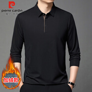 皮爾卡丹（pierre cardin）長(cháng)袖t恤男中青年上衣商務(wù)休閑翻領(lǐng)純色polo打底衫男裝 黑色 2XL