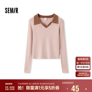 森馬毛衣女短款修身顯瘦簡(jiǎn)約春秋撞色polo領(lǐng)毛衫復(fù)古109524107003