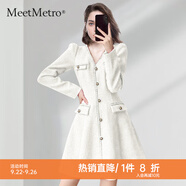 MeetMetro瑪依爾新年紅小香風(fēng)連衣裙女2025秋新款法式修身禮服短裙 米白【現(xiàn)貨】 L