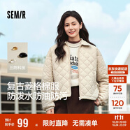 森馬（Semir）棉服女燈芯絨翻領(lǐng)菱形格復(fù)古2024冬三防寬松輕薄棉衣109724112007