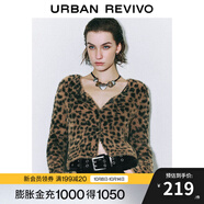 UR冬季新款女裝辣妹氛圍感修身豹紋V領(lǐng)針織開衫UYV940035 黃棕 S