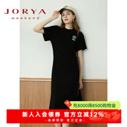 卓雅周末（JORYA weekend）2024夏季新款運動(dòng)休閑開(kāi)叉捏褶短袖T恤長(cháng)連衣裙EJWDBU7 黑色 S