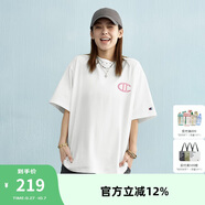 Champion冠軍情侶短袖t恤25春夏新款運動休閑純色寬松刺繡上衣 米白色  M