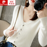 皮爾卡丹（pierre cardin）春秋針織開(kāi)衫外套女針織打底衫V領(lǐng)2025年夏季新款外搭針織毛衣女 【純白】開(kāi)衫 L (165)