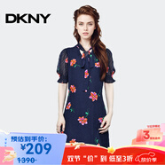 唐可娜兒（DKNY）【京東奧萊】夏季新款印花雪紡連衣裙女時(shí)尚收腰顯瘦氣質(zhì)短袖DD2A 黑色 M