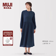 無(wú)印良品（MUJI）女式棉紗靛藍(lán)染色長(zhǎng)袖連衣裙女裝裙子25年秋季 連身裙BC2O9A5A 藏青色 S (155/80A)