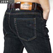 JEEP吉普牛仔褲男秋冬厚款男士寬松大碼牛仔長(cháng)褲子彈力中腰休閑褲男褲 A0803黑色 42 碼 3尺2腰圍