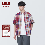 無(wú)印良品（MUJI）男式 馬德拉斯格紋紐扣領(lǐng)短袖襯衫男士襯衣外套純棉全棉 AC1W8A4S 紅色格紋 M （170/92A）