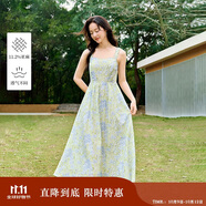 茵曼（INMAN）植物花卉印花女裝V領(lǐng)吊帶連衣裙2025春季新品a字裙子 青綠江山 S