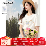 LAGOGO簡約印花圓領T恤女拉谷谷2025年夏季新款清爽通勤百搭小白t 本白色 M
