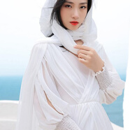 紅色洋裝沙灘裙海邊度假拍照衣服超仙沙漠裙子異域風(fēng)情拖地長(cháng)裙 白色2_帽+拖尾裙 M