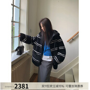 付智恩踏雪新年 進(jìn)口美利奴皮毛一體羊羔毛減齡條紋毛毛皮草外套 黑色白條 M