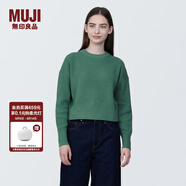 無印良品（MUJI）女式 棱紋編織 圓領(lǐng)短款針織衫 長袖女款 女裝 薄款毛衣 綠色 M (160/84A)