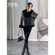 DRPR品牌女裝短款牛仔毛毛內(nèi)膽外套女冬季拼接寬松顯瘦百搭加厚上衣 牛仔藍 XL