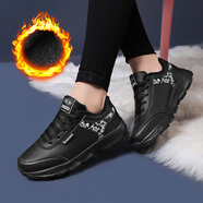 LI NING李寧冬季女鞋皮面防水防滑學(xué)生跑步運動(dòng)鞋加絨保暖棉鞋軟底休閑旅 棉鞋：2016黑色 37