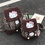 鷗咖諾新款可愛(ài)KT貓小書(shū)包女甜酷洋氣卡通格子雙肩包外出輕便通勤小背包 棕色 小號