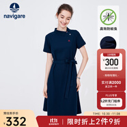 Navigare意大利小帆船短袖連衣裙女士夏季棉質(zhì)斜領(lǐng)裙子時尚顯瘦半袖a字裙 海軍藍 XL 碼