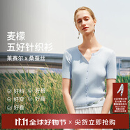 麥檬【雙11搶先購(gòu)】MM爆款寬松連帽質(zhì)感針織衫毛衣上衣25秋冬新款 水滴領(lǐng)-短袖-淺藍(lán)5G4930293 M