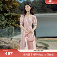 伊芙麗（eifini）伊芙麗2023春裝新款新中式國(guó)風(fēng)盤(pán)扣設(shè)計(jì)精致鏤空泡泡袖碎花連衣裙 灰粉 S 155