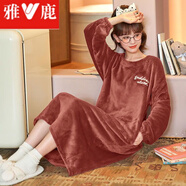 雅鹿睡裙女秋冬季法蘭絨公主風(fēng)中長(cháng)款睡衣女珊瑚絨加絨加厚冬天家居服 果醬紅【絨睡裙加厚款】 M  建議【80-100斤】