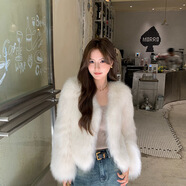 傲列人間白茶整皮芬蘭狐貍毛皮草外套中短款輕奢淑女簡(jiǎn)約可愛(ài)韓系冬新 馬拉加米 S